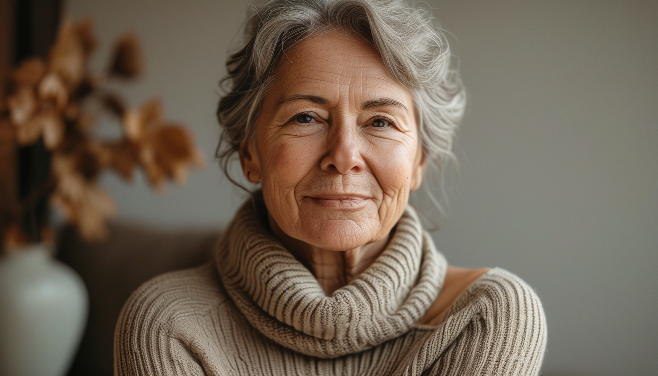 Woman in her 60s stretching comfortably